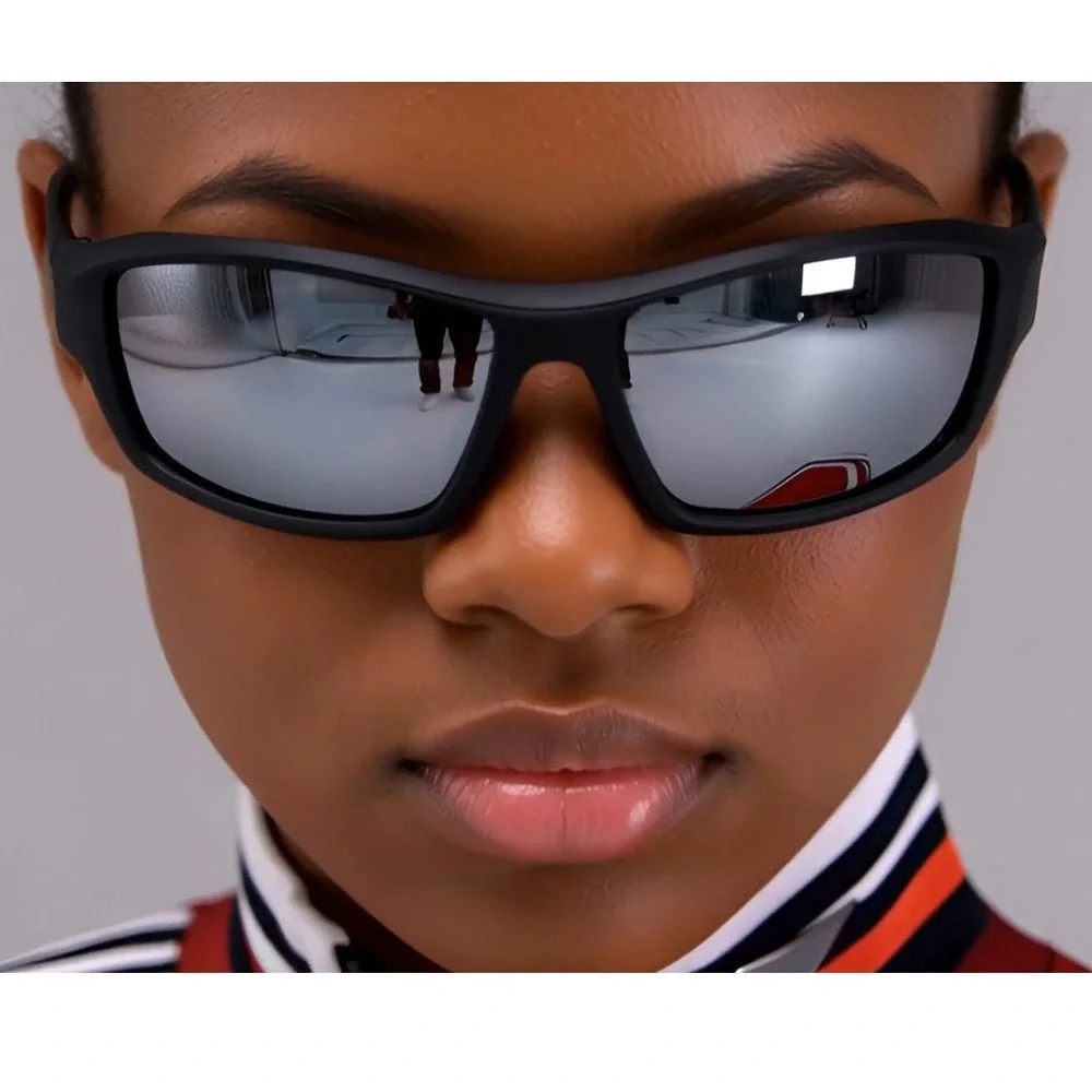 Sport Sunglasses Men Black Frame‎ Silver Mirror Lens Driving Fishing Golfing New
